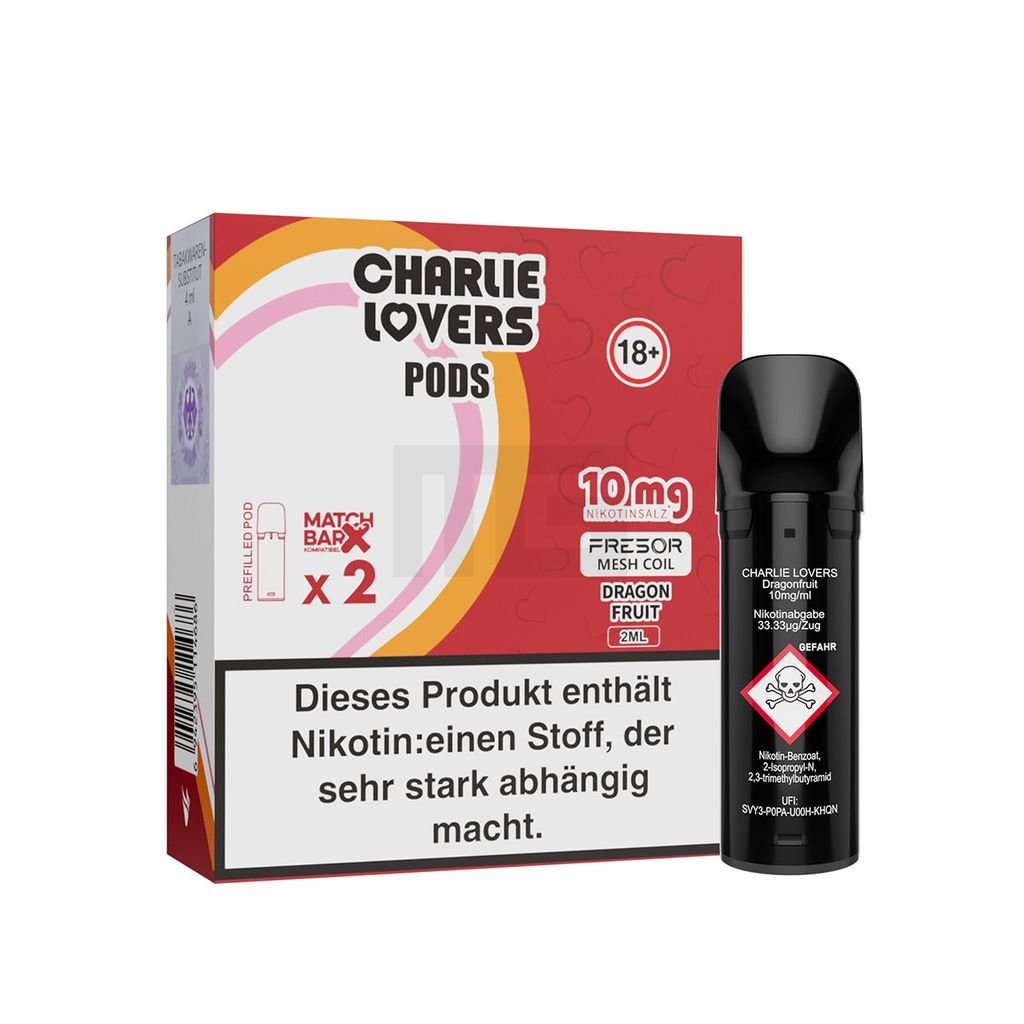 Charlie Lovers - Prefilled Pods - 2ml - 2er Pack - Dragon Fruit 10mg Charlie Lovers - Prefilled Pods - 2ml - 2er Pack - Dragon Fruit 10mg