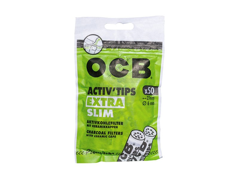 OCB - Aktivkohlefilter - Activ Tips Extra Slim - Ø 6 mm - 50 Stück