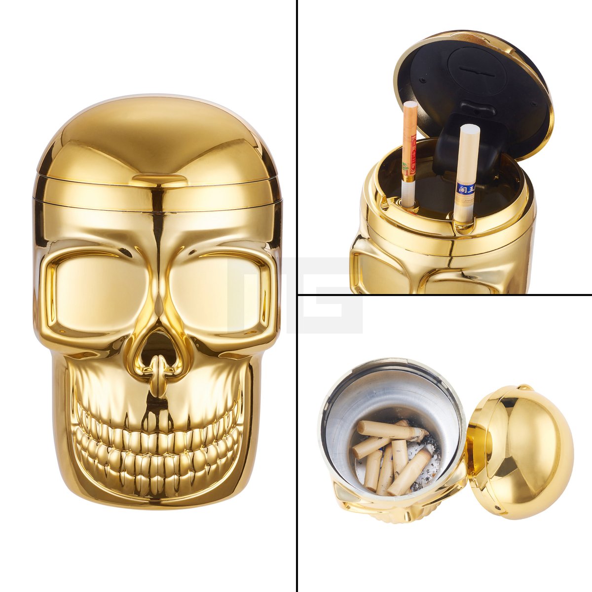 CHAMP HIGH - Skull Aschenbecher mit LED - 12 cm - Gold