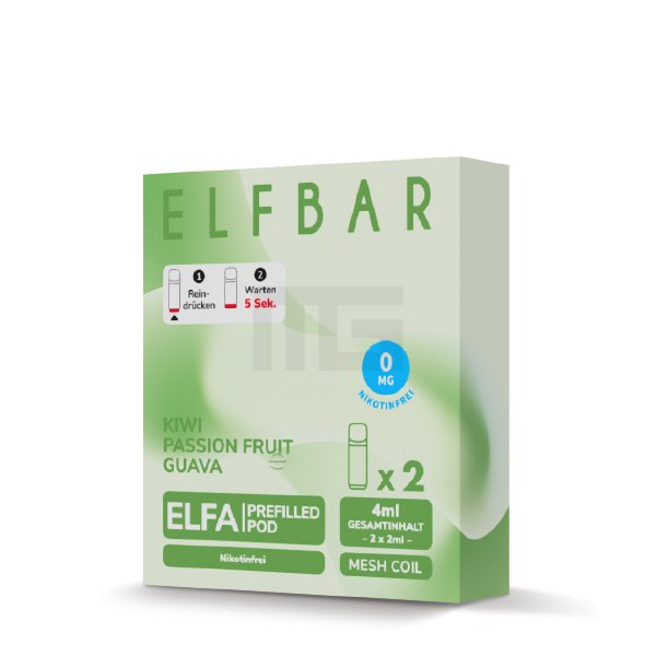 Elfbar - ELFA - Prefilled Pod - 2ml - 2er Pack - Nikotinfrei - Kiwi Passion Fruit Guava