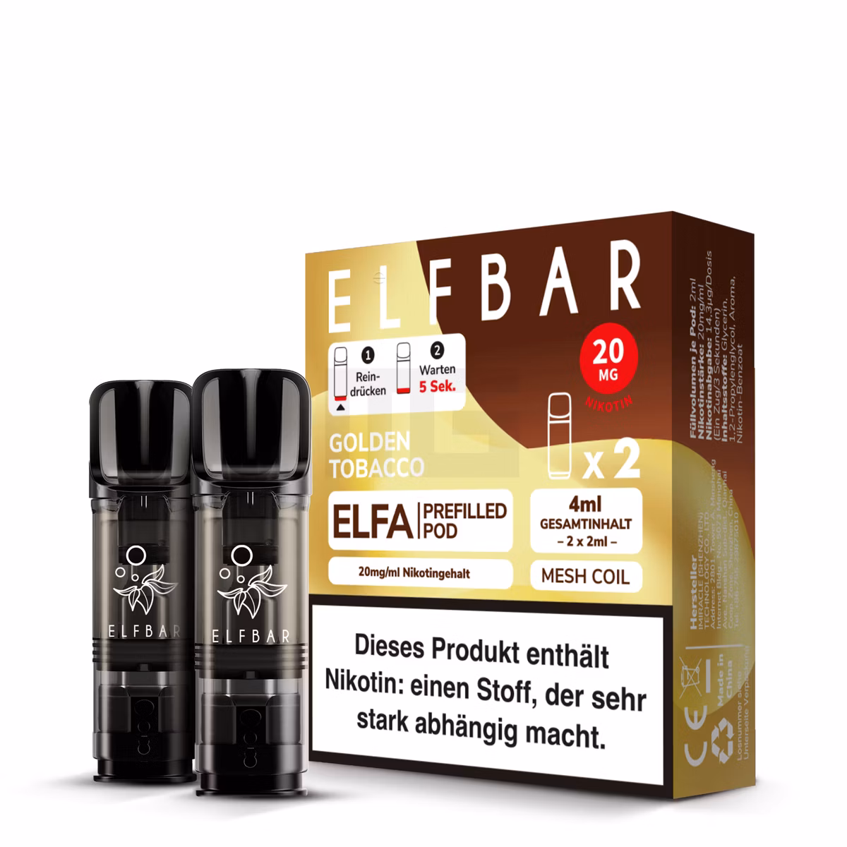 Elfbar - ELFA - Prefilled Pod - 2ml - 2er Pack - Golden Tobacco