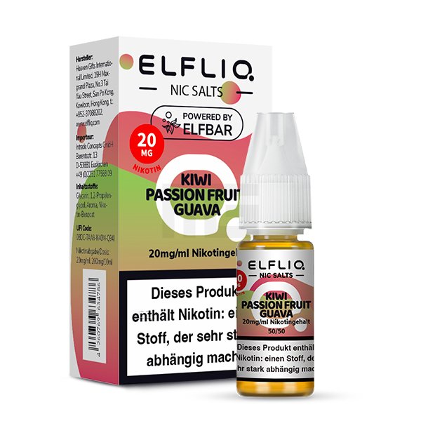 Elfbar - ElfLiq - 10ml - Kiwi Passion Fruit Guava | Nikotinsalz-Stärke : 20mg Elfbar - ElfLiq - 10ml - Kiwi Passion Fruit Guava | Nikotinsalz-Stärke : 20mg