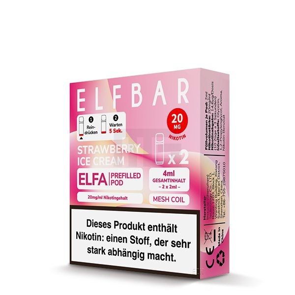 Elfbar - ELFA - Prefilled Pod - 2ml - 2er Pack - Strawberry Ice Cream