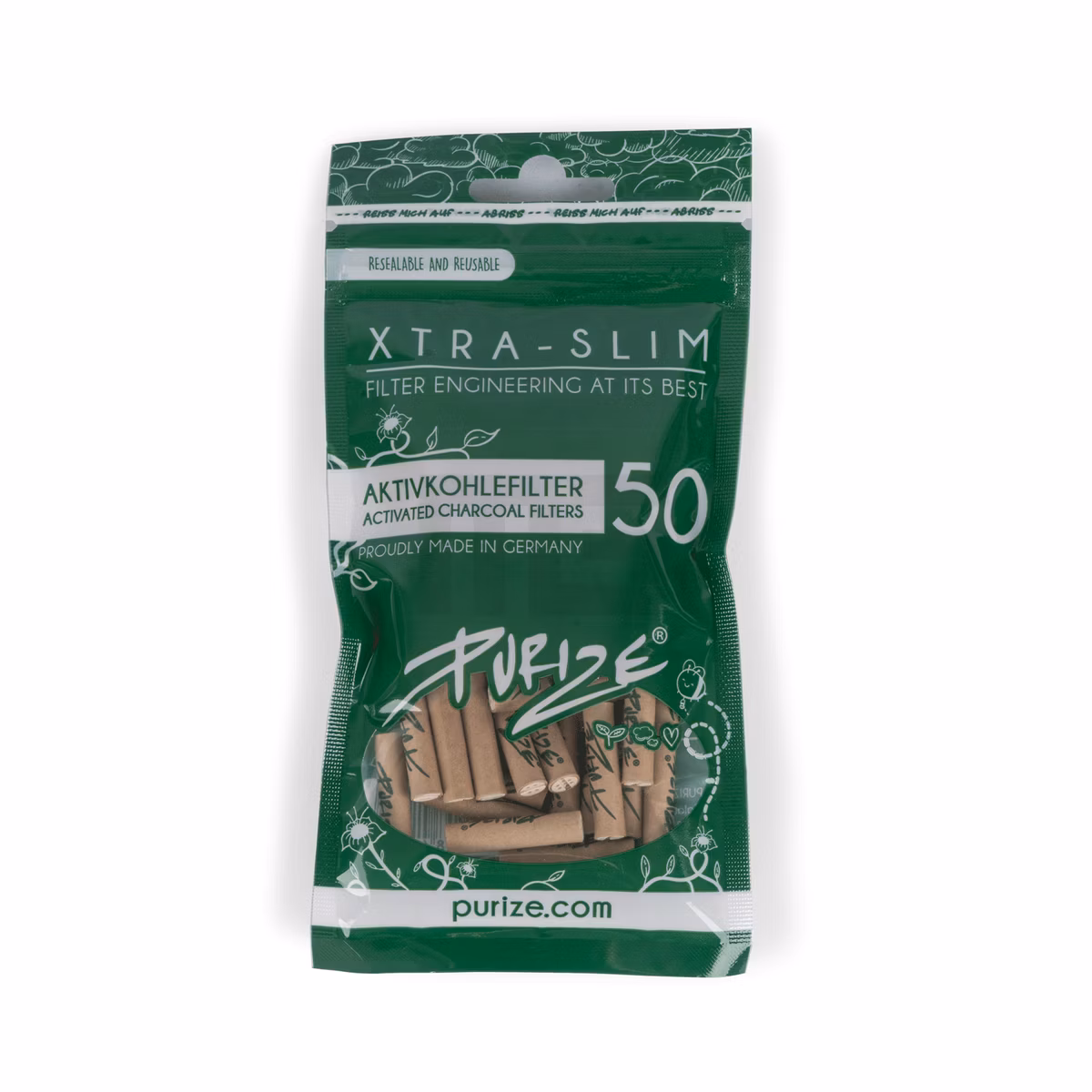 PURIZE - Aktivkohlefilter - XTRA Slime Size - Organic - 6mm - 50 Stück