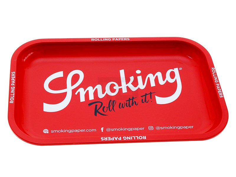 Smoking Rot - Rolling Tray - Drehunterlage Metall - Rot - Medium - 27,5 x 17,5 cm