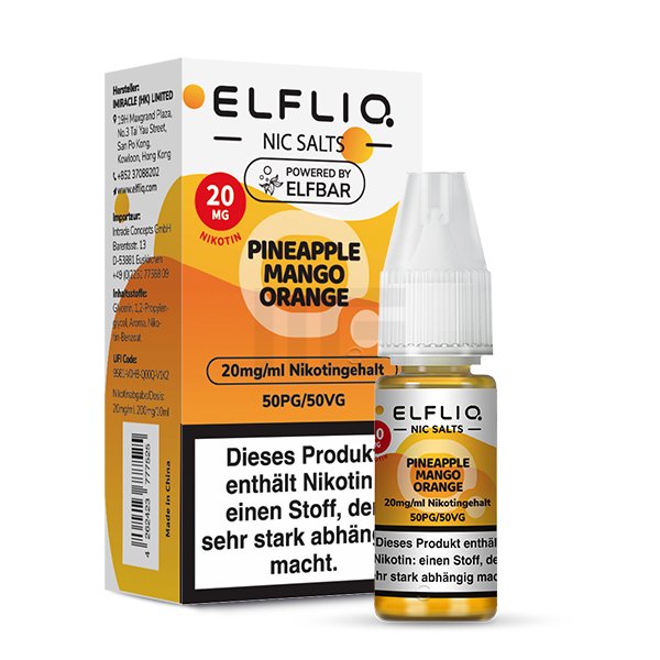 elfbar-elfliq-pineapple-mango-orange-nikotinsalz-liquid-20mg-2 Elfbar - ElfLiq - 10ml - Pineapple Mango Orange | Nikotinsalz-Stärke : 20mg