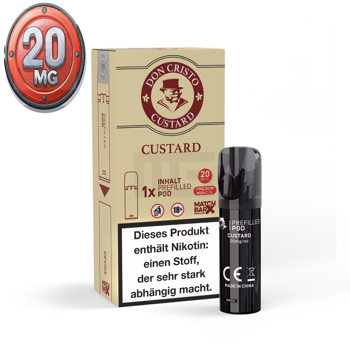 Don Cristo ✴ Custard ✴ 2ml ✴ 20mg ✴ Prefilled Pods - 1er Paket