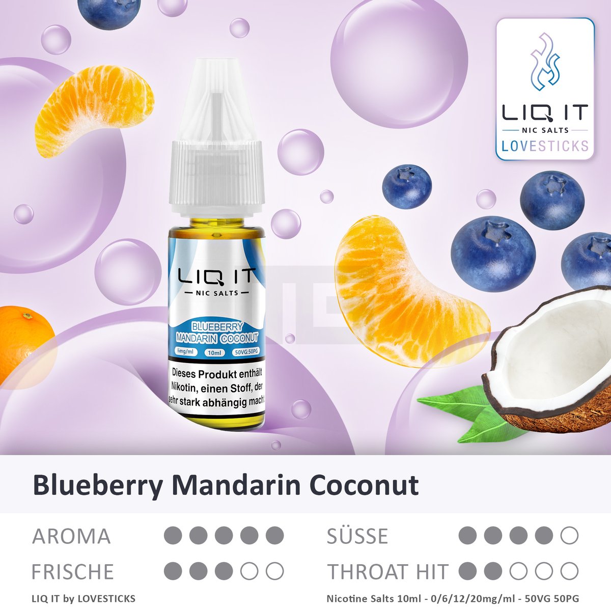 LIQ IT - Nikotinsalz-Liquid - 10ml - Blueberry Mandarin Coconut - 12mg