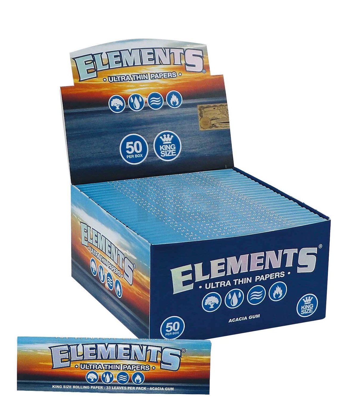Elements Papers - Ultra Thin Papers - King Size Slim - Blättchen - 32 Blättchen - Acacia Gum