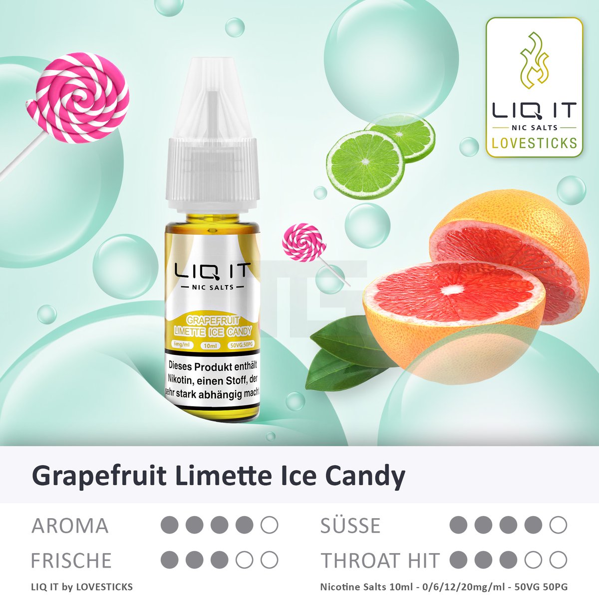 LIQ IT - Nikotinsalz-Liquid - 10ml - Grapefruit Lime Ice Candy - 0mg