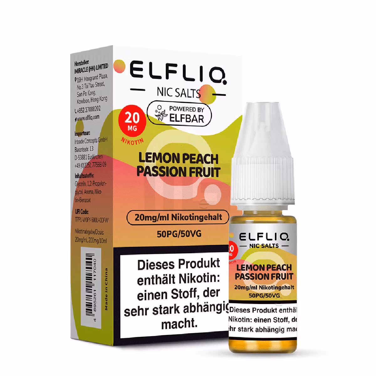 Elfbar - ElfLiq - 10ml - Lemon Peach Passionfruit | Nikotinsalz-Stärke : 20mg
