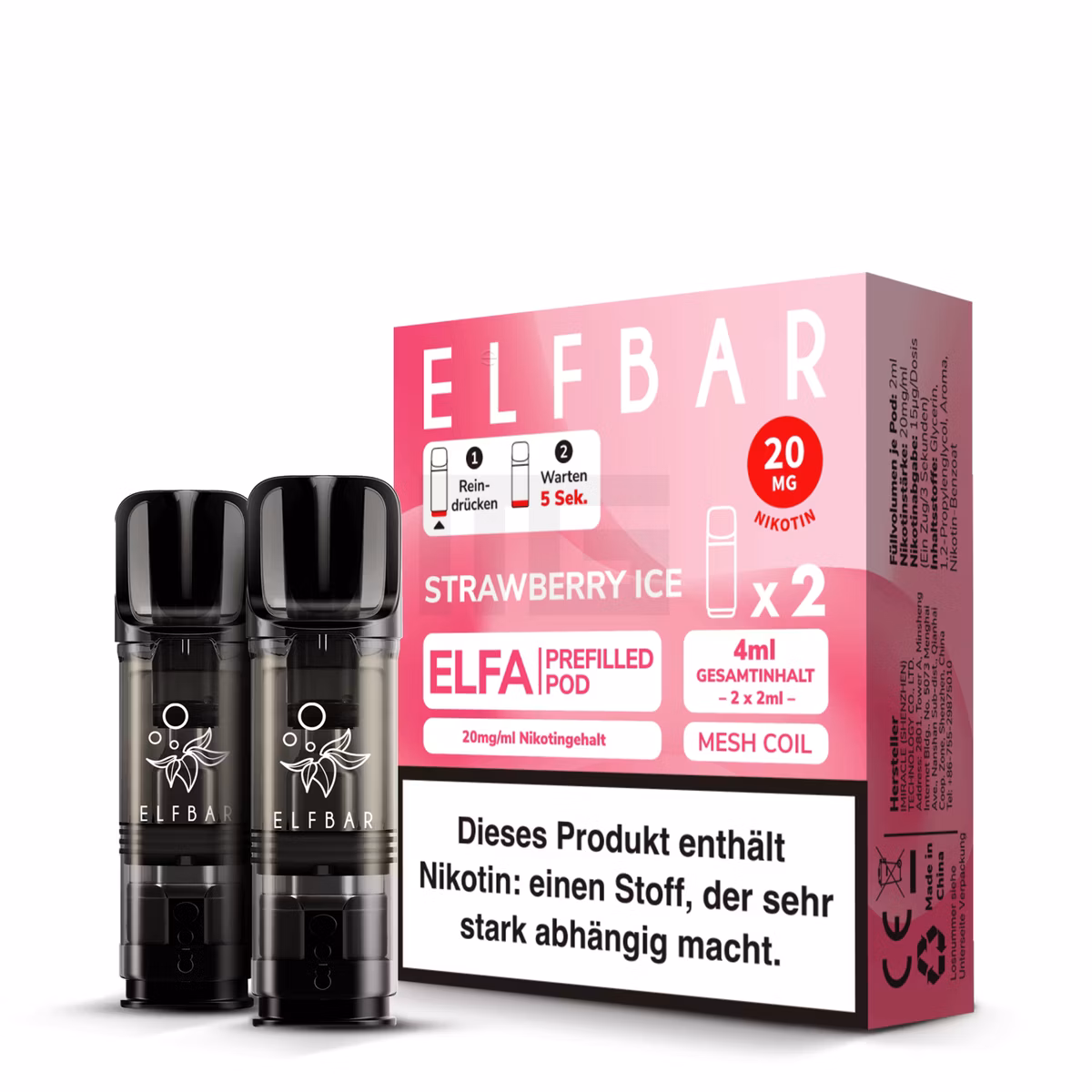 Elfbar - ELFA - Prefilled Pod - 2ml - 2er Pack - Strawberry Ice