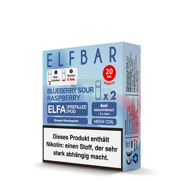 Elfbar - ELFA - Prefilled Pod - 2ml - 2er Pack - Blueberry Sour Raspberry
