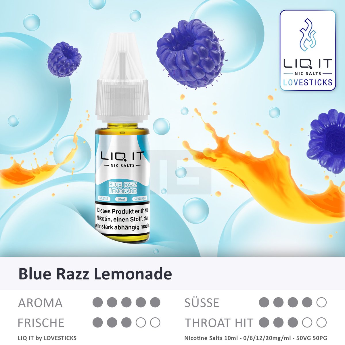 LIQ IT - Nikotinsalz-Liquid - 10ml - Blue Razz Lemonade - 0mg