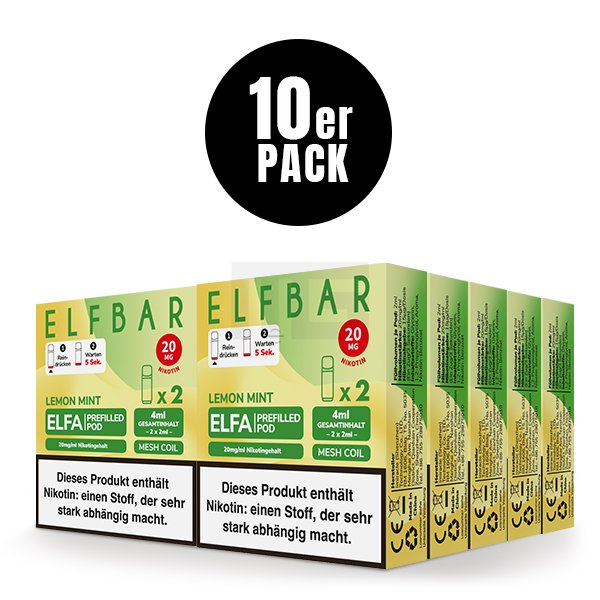 Elfbar - ELFA - Prefilled Pod - (VE= 10 Stück) Displaykarton - Lemon Mint | Nikotinsalz-Stärke : 20mg Elfbar - ELFA - Prefilled Pod - (VE= 10 Stück) Displaykarton - Lemon Mint | Nikotinsalz-Stärke : 20mg