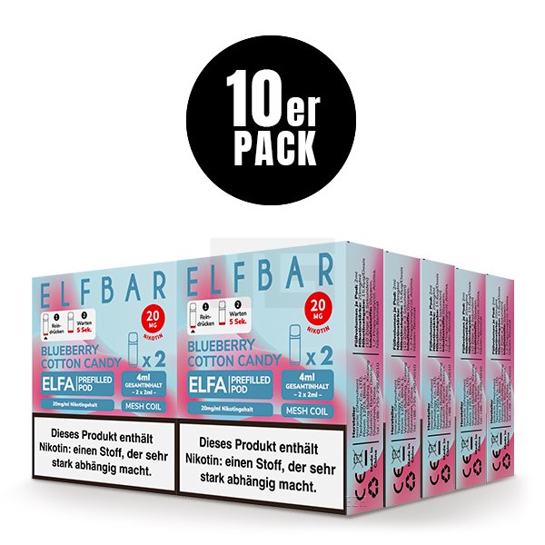 Elfbar - ELFA - Prefilled Pod - (VE= 10 Stück) Displaykarton - Blueberry Cotton Candy | Nikotinsalz-Stärke : 20mg Elfbar - ELFA - Prefilled Pod - (VE= 10 Stück) Displaykarton - Blueberry Cotton Candy | Nikotinsalz-Stärke : 20mg