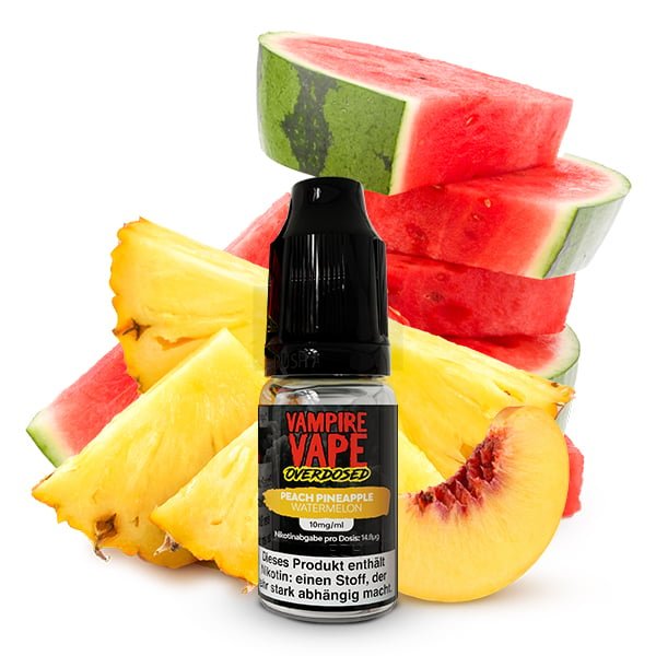 Vampire Vape - Overdosed - Nikotinsalz-Liquid - 10ml - Pineapple Peach Watermelon | Nikotinsalz-Stärke : 10mg Vampire Vape - Overdosed - Nikotinsalz-Liquid - 10ml - Pineapple Peach Watermelon | Nikotinsalz-Stärke : 10mg