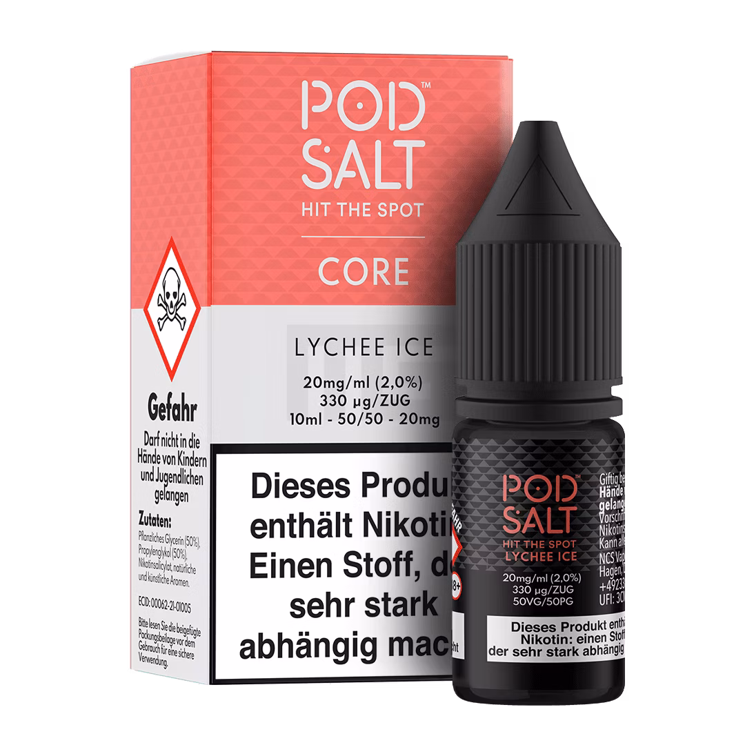 Lychee-Ice_BoxBottle_20mg Pod Salt - Core - Lychee Ice - Nikotinsalz-Liquid - 10ml - 20mg