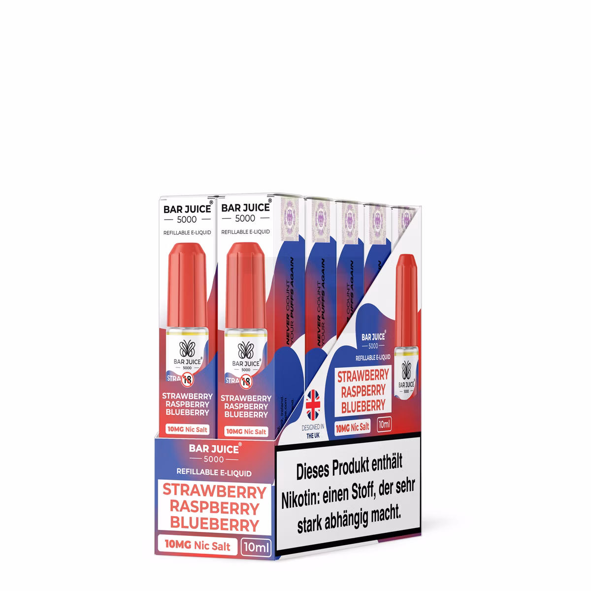 Bar Juice - 5000 - Strawberry Raspberry Blueberry | Inhalt : 10ml | Nikotinsalz-Stärke : 10mg | Paketgröße : 1er Packung