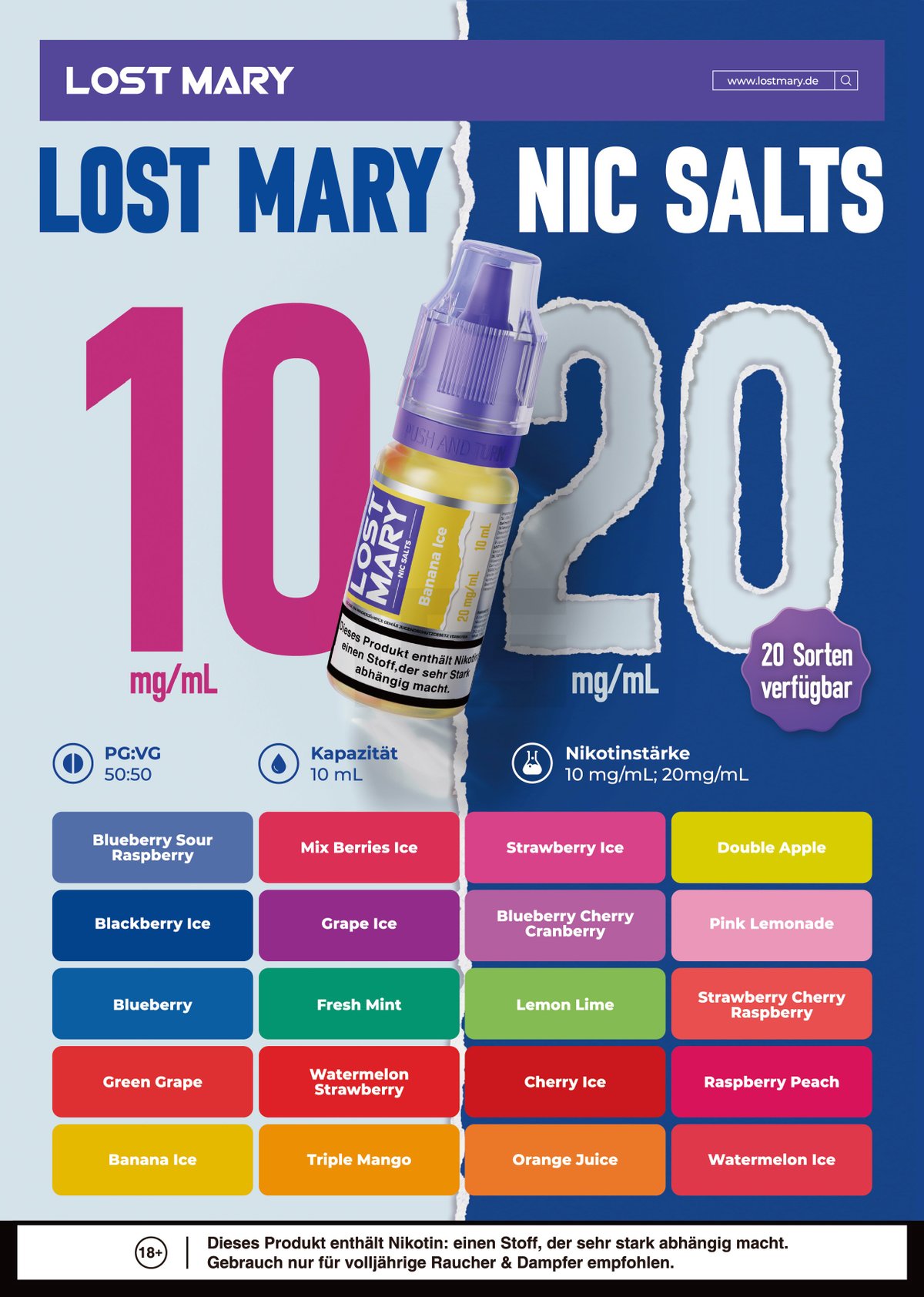 Lost Mary Nikotinsalz-Liquid - Pink Lemonade | Nikotinsalz-Stärke : 10mg