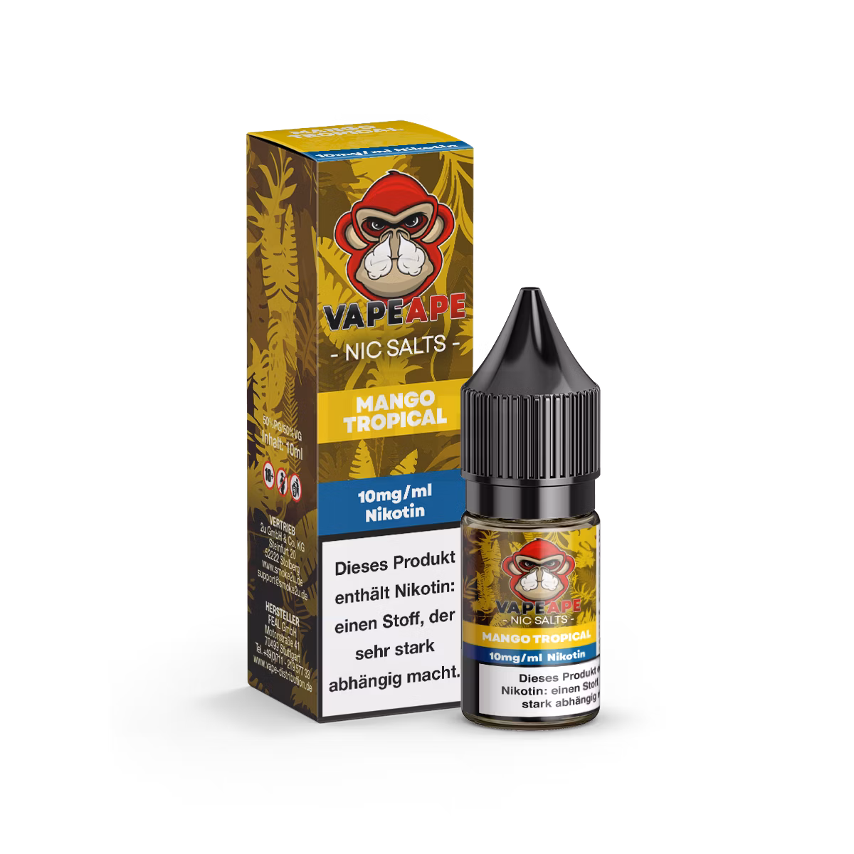 VapeApe - Nikotinsalz-Liquid - 10ml - Mango Tropical | Nikotinsalz-Stärke : 10mg VapeApe - Nikotinsalz-Liquid - 10ml - Mango Tropical | Nikotinsalz-Stärke : 10mg