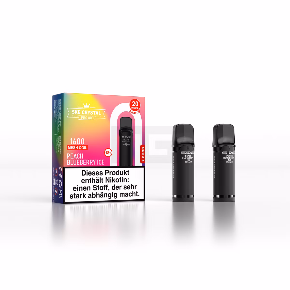 SKE - Crystal 800 Pro - Prefilled Pod - 20mg - 2er Paket - Peach Blueberry Ice SKE - Crystal 800 Pro - Prefilled Pod - 20mg - 2er Paket - Peach Blueberry Ice