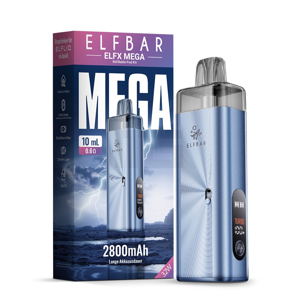 Elfbar - ELFX Mega - Basisgerät - Cyan | Paketgröße : 1er Packung Elfbar - ELFX Mega - Basisgerät - Cyan | Paketgröße : 1er Packung