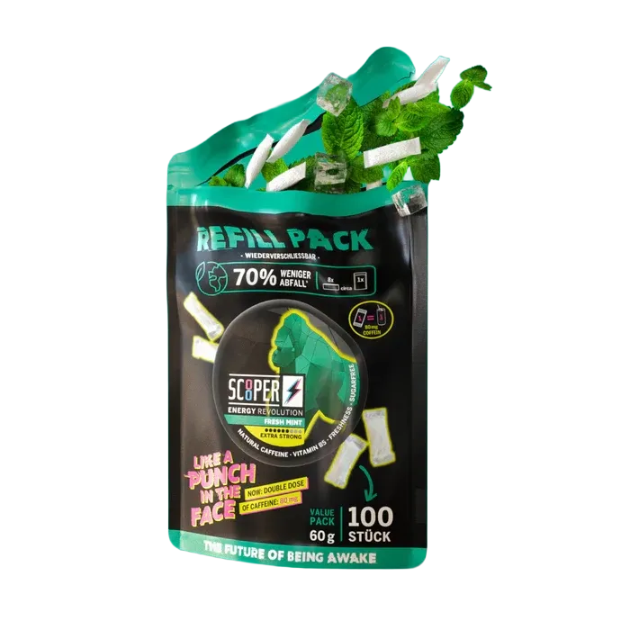 Scooper - Koffein Pouches - Refill Pack - Fresh Mint - 80mg - 100 Stück Scooper - Koffein Pouches - Refill Pack - Fresh Mint - 80mg - 100 Stück