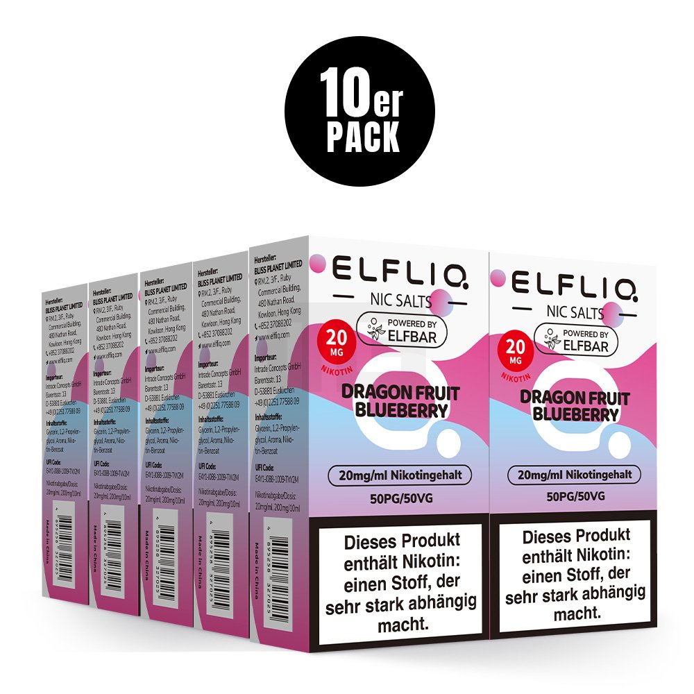 Elfbar - ElfLiq - 10ml - Dragon Fruit Blueberry | Nikotinsalz-Stärke : 20mg Elfbar - ElfLiq - 10ml - Dragon Fruit Blueberry | Nikotinsalz-Stärke : 20mg