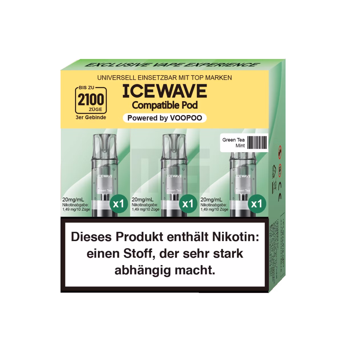 ICEWAVE - Prefilled Pod - 2ml - 3er Pack - Green Tea Mint