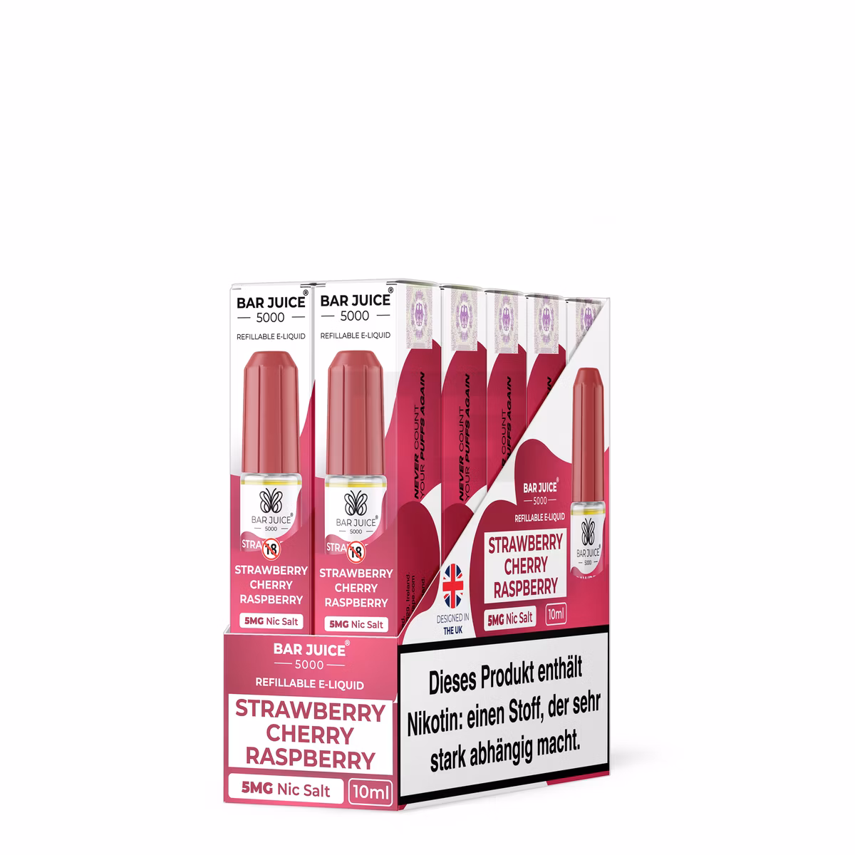 Bar Juice - 5000 - Strawberry Cherry Raspberry | Inhalt : 10ml | Nikotinsalz-Stärke : 5mg | Paketgröße : 1er Packung Bar Juice - 5000 - Strawberry Cherry Raspberry | Inhalt : 10ml | Nikotinsalz-Stärke : 5mg | Paketgröße : 1er Packung