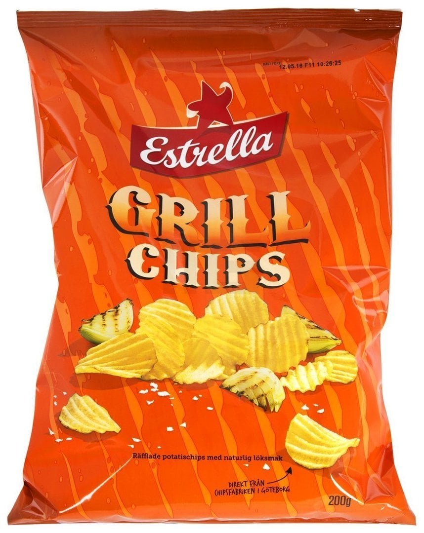 Grillchips, Kartoffelchips, Chips, Knusprig, Orangene Verpackung
