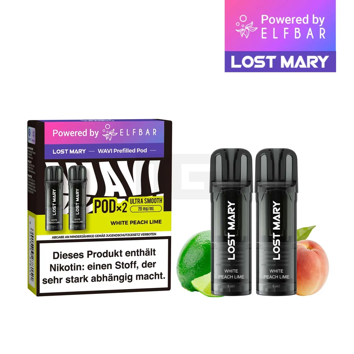 Lost Mary - Wavi - Prefilled Pods - White Peach Lime - 20mg Lost Mary - Wavi - Prefilled Pods - White Peach Lime - 20mg