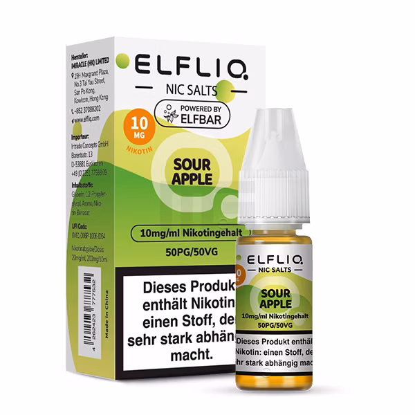 elfbar-elfliq-sour-apple-nikotinsalz-liquid-10mg-2 Elfbar - ElfLiq - 10ml - Sour Apple | Nikotinsalz-Stärke : 10mg