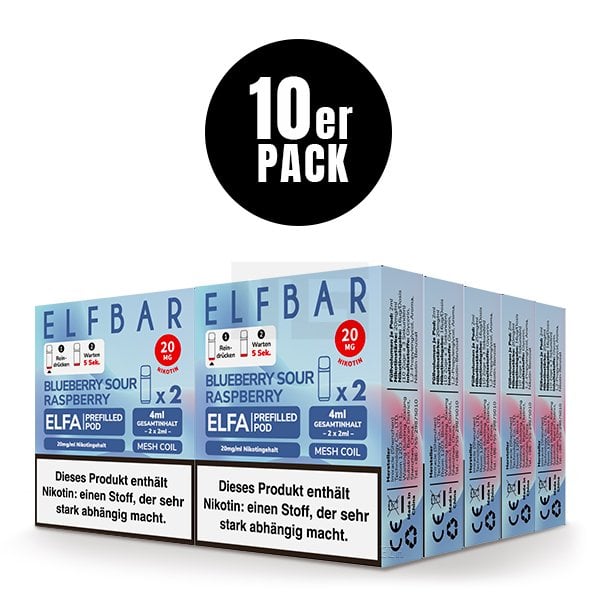 Elfbar - ELFA - Prefilled Pod - (VE= 10 Stück) Displaykarton - Blueberry Sour Raspberry | Nikotinsalz-Stärke : 20mg