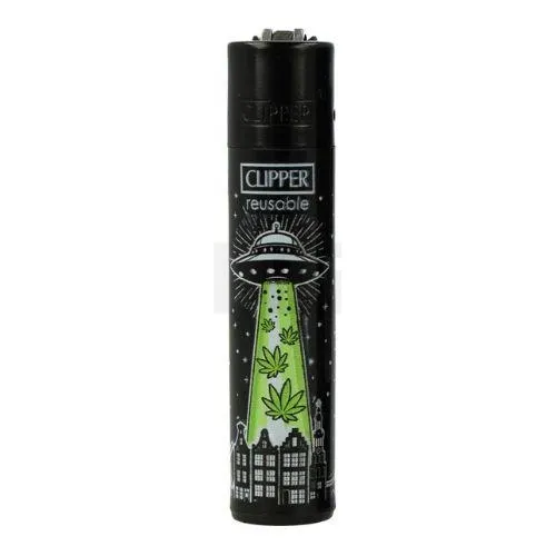 clipper-feuerzeug-ufos-gruen-wiederverwendbar Clipper - Feuerzeug - Ufos 1v4 Ufo und Weedblätter - wiederverwendbar