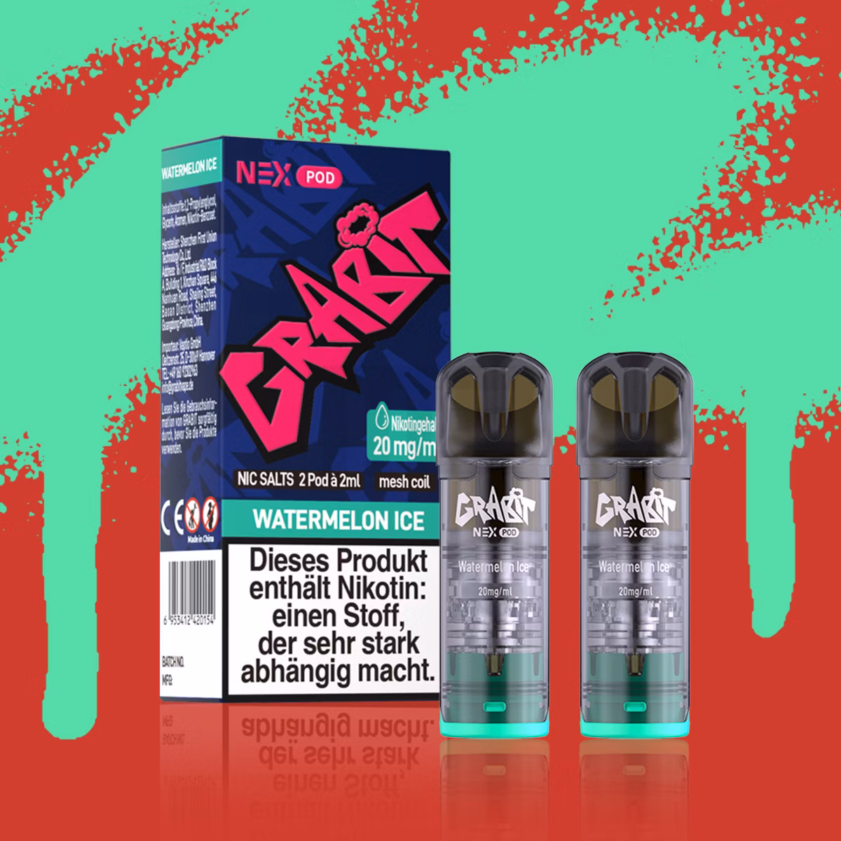 GRABIT - Nex - Prefilled Pod - 2ml - 4er Packung - Watermelon Ice | Nikotinsalz-Stärke : 20mg | Paketgröße : 1er Packung