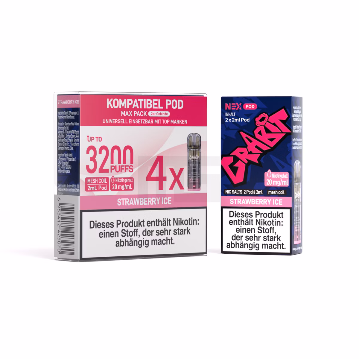 GRABIT - Nex - Prefilled Pod - 2ml - 4er Packung - Strawberry Ice | Nikotinsalz-Stärke : 20mg | Paketgröße : 1er Packung