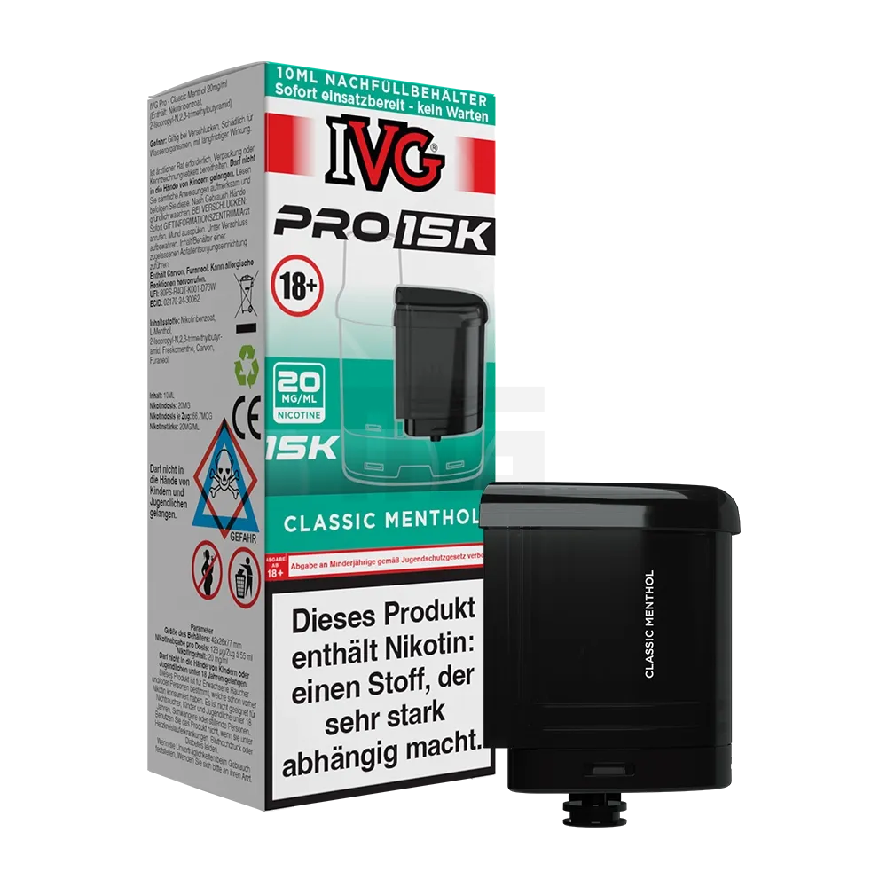 IVG - Pro 15K - 10ml Pod Nachfüllbehälter - Classic Menthol - 20mg