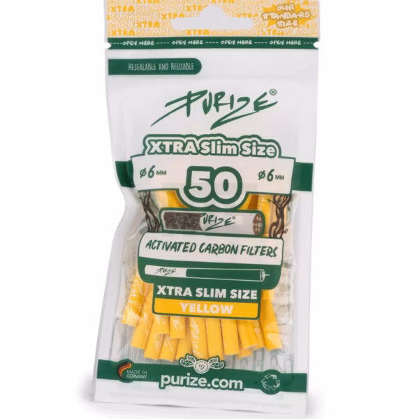 PURIZE - Aktivkohlefilter - XTRA Slime Size - Yellow - 6mm - 50 Stück