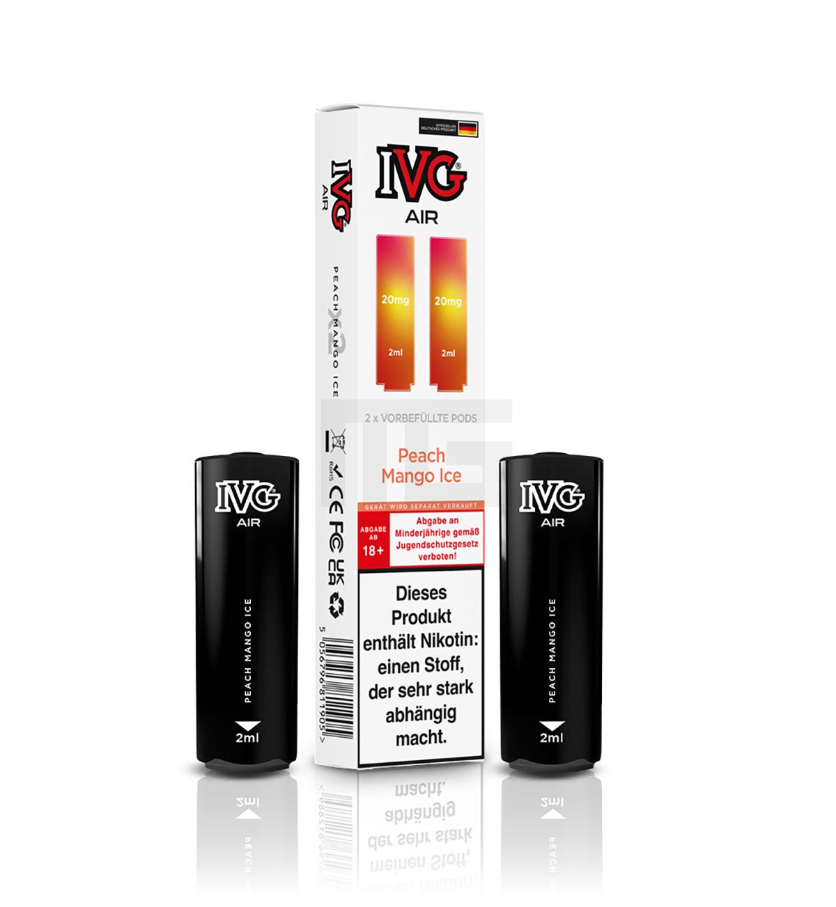 IVG - AIR - Prefilled Pod - 2ml - Peach Mango Ice | Nikotinsalz-Stärke : 20mg | Paketgröße : 1er Packung IVG - AIR - Prefilled Pod - 2ml - Peach Mango Ice | Nikotinsalz-Stärke : 20mg | Paketgröße : 1er Packung