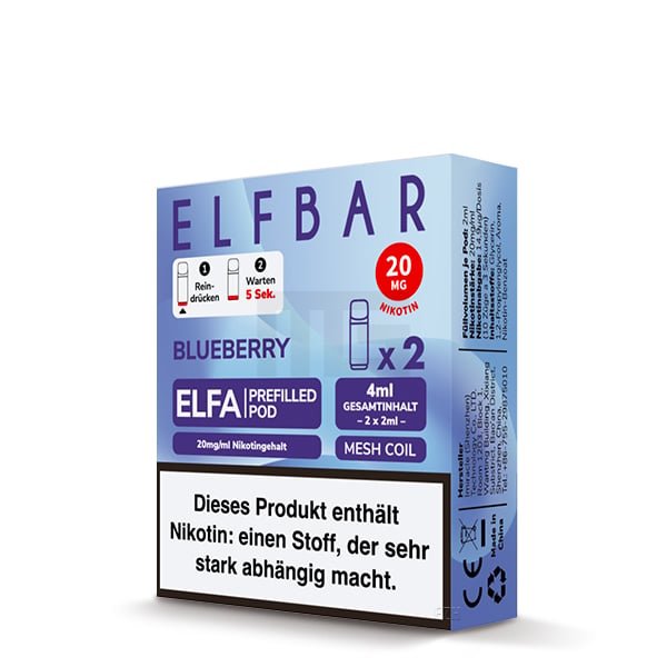 Elfbar - ELFA - Prefilled Pod - 2ml - 2er Pack - Blueberry Elfbar - ELFA - Prefilled Pod - 2ml - 2er Pack - Blueberry