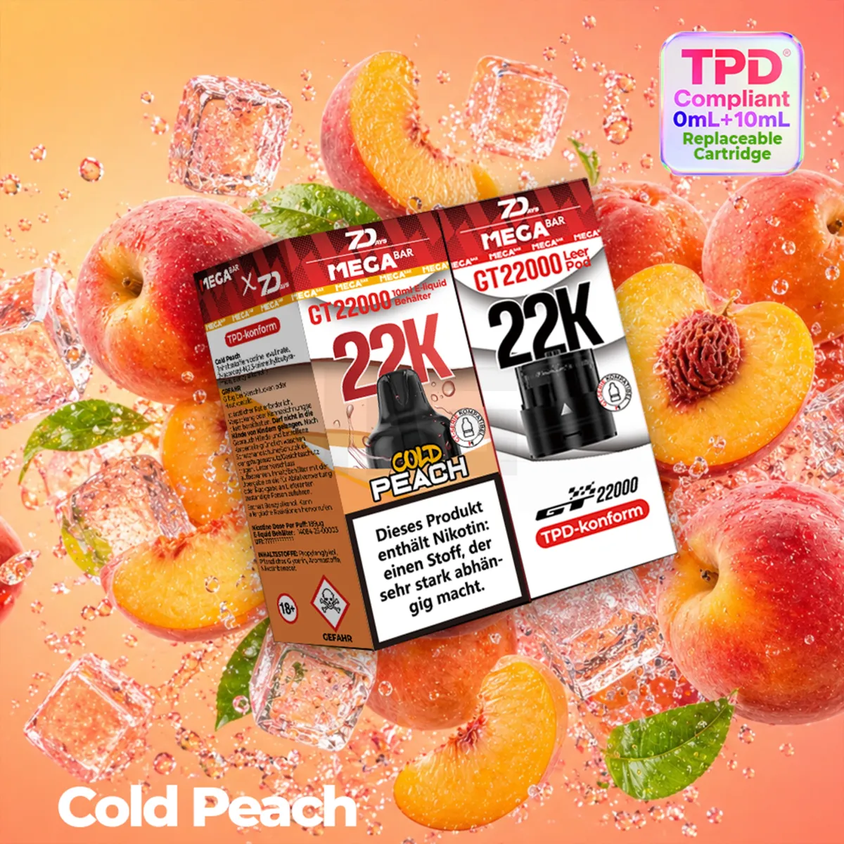 MegaBar GT22000 Leer Pod & 10ml E-Liquid Behälter 7Days Cold Peach 20mg