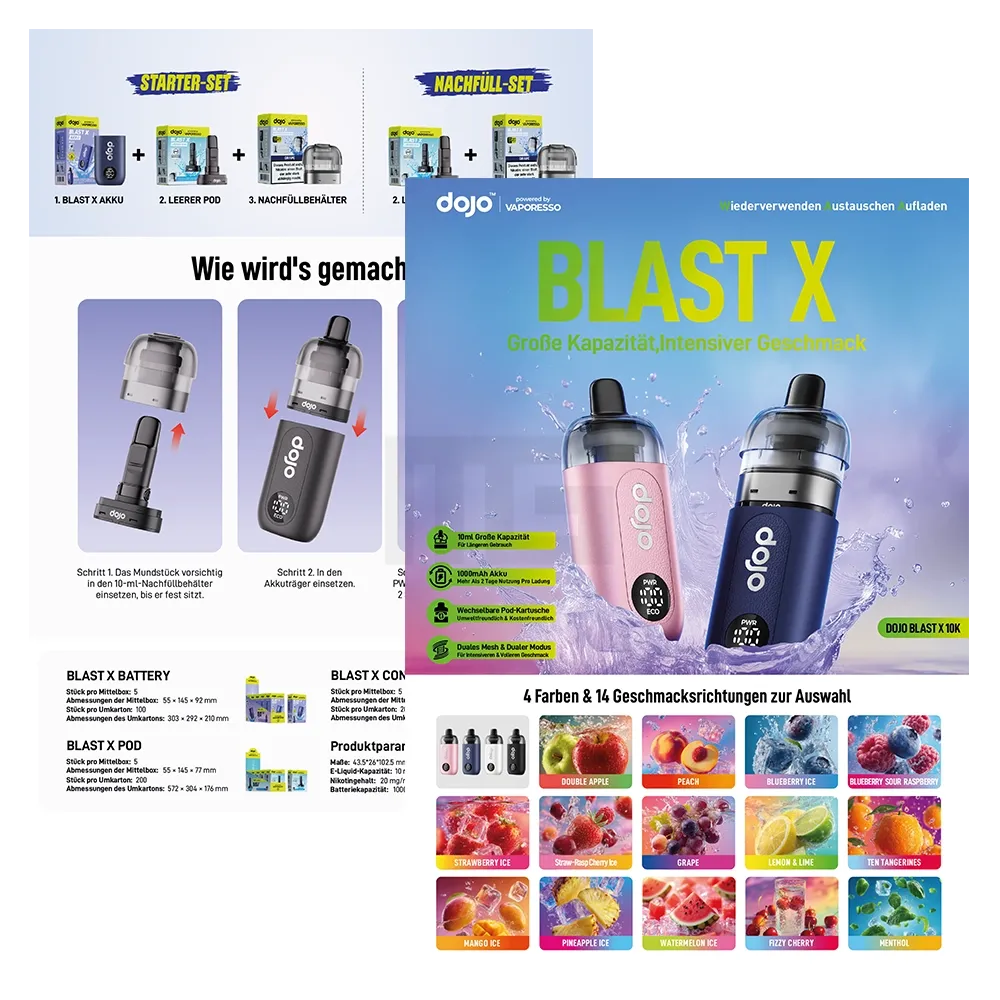 Vaporesso - Dojo Blast X - A4 Flyer - 4/4 farbig