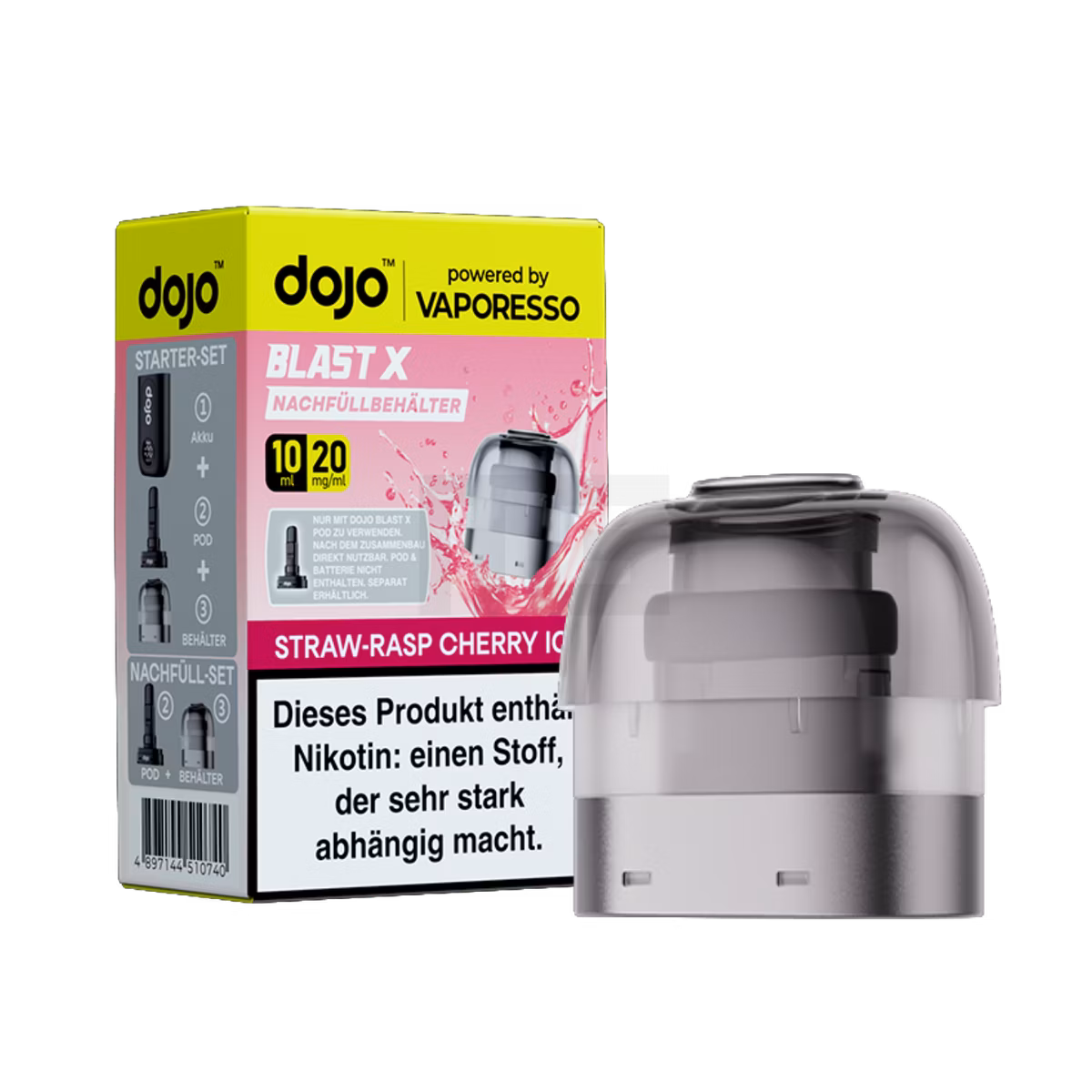 Vaporesso - Dojo Blast X - 10ml Pod Nachfüllbehälter - Straw-Raspberry Cherry Ice - 20mg