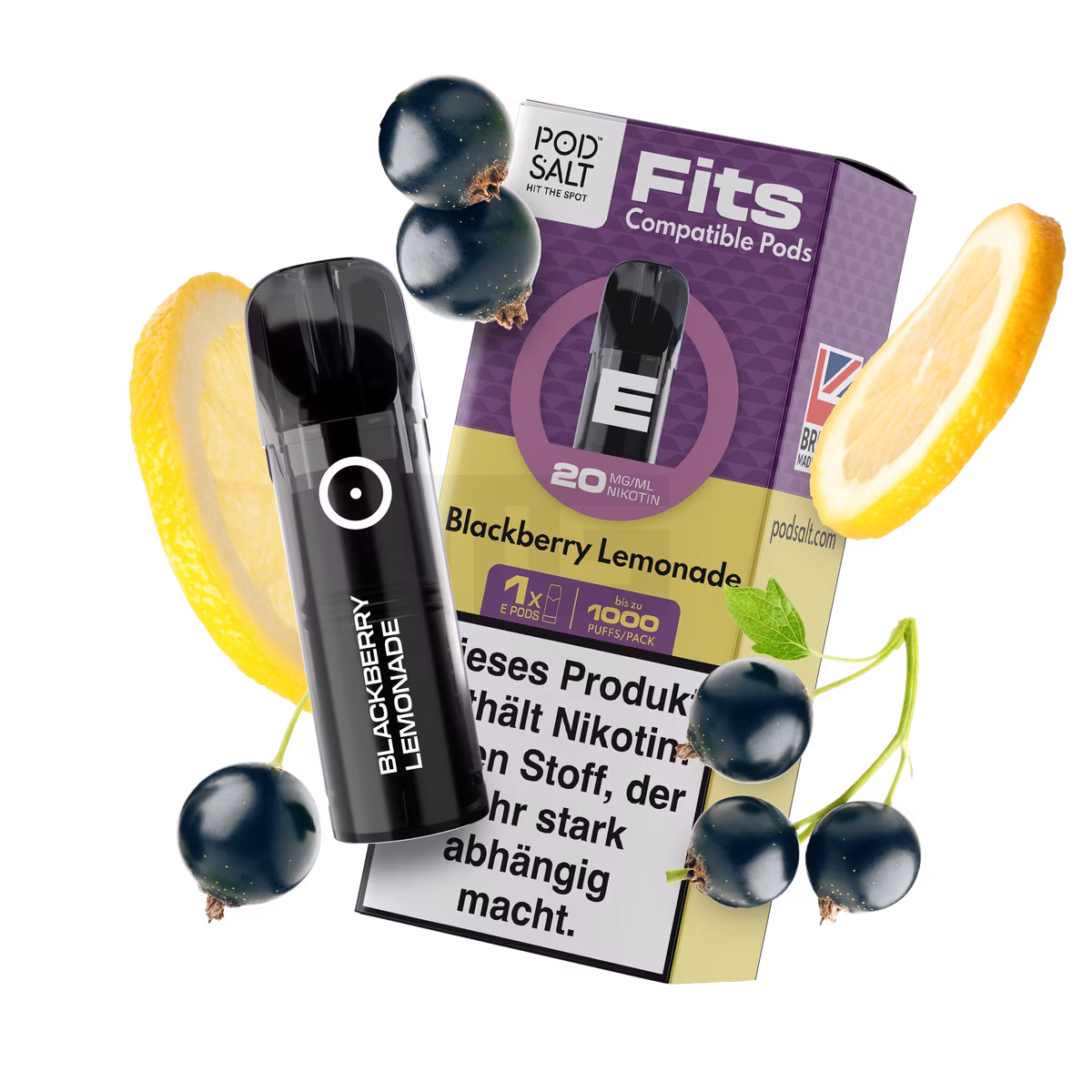 Pod Salt - Fits - Prefilled Pod - Blackberry Lemonade - 20mg - 2ml - 3er Pack
