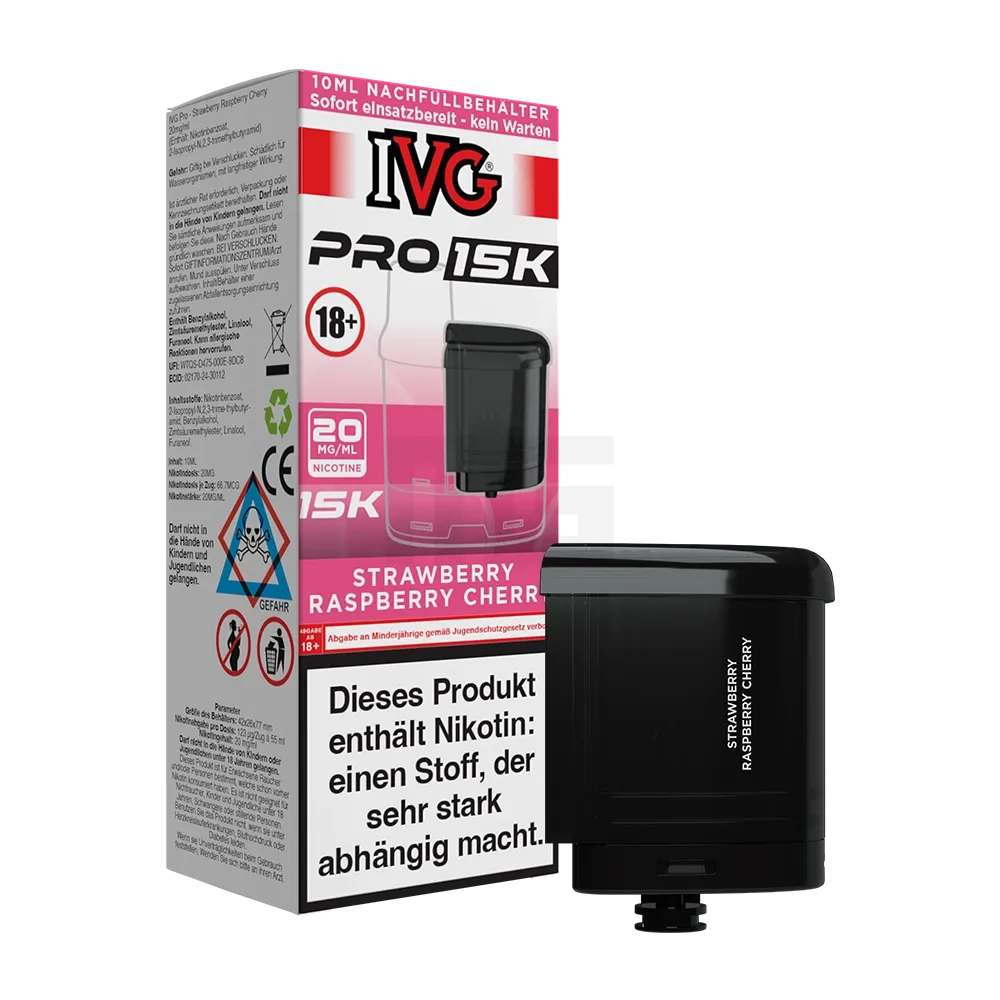 IVG - Pro 15K - 10ml Pod Nachfüllbehälter - Strawberry Raspberry Cherry - 20mg