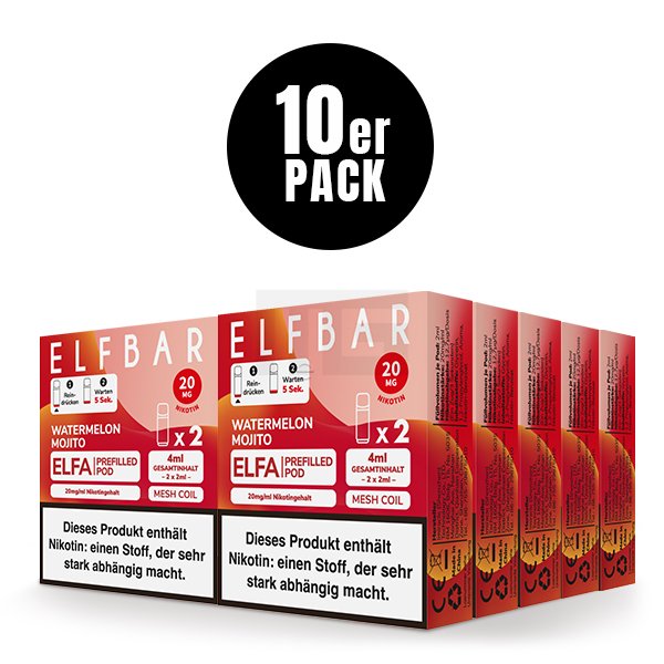 Elfbar - ELFA - Prefilled Pod - 2ml - 2er Pack - Watermelon Mojito Elfbar - ELFA - Prefilled Pod - 2ml - 2er Pack - Watermelon Mojito