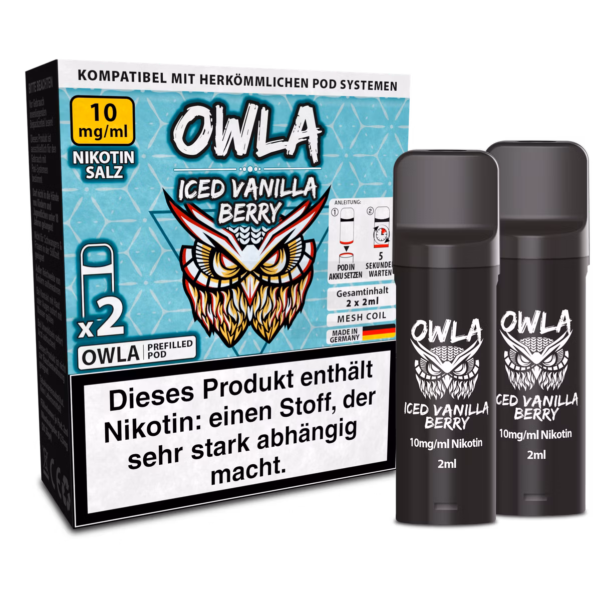 OWLA - Prefilled Pods - Iced Vanilla Berry | Nikotinsalz-Stärke : 10mg | Paketgröße : 1er Packung
