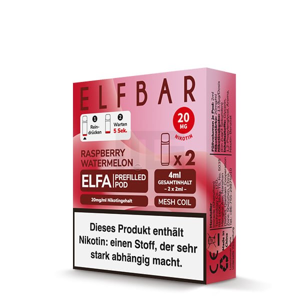 Elfbar - ELFA - Prefilled Pod - 2ml - 2er Pack - Raspberry Watermelon